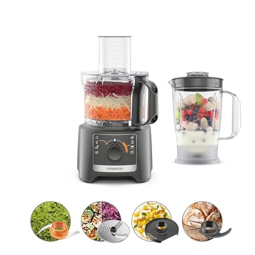 Kenwood Multipro Compact FDP31.170GY, Robot Tritatutto da Cucina con 2 Velocità + Pulse in dotazione Frullatore da 1,2L, Ciotola da 2.1L, per Tritare, Grattugiare e Impastare, 800W