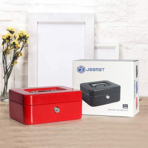 Jssmst Locking Medium Steel Cash Box With Money Tray,Lock Box,Red #TOP5