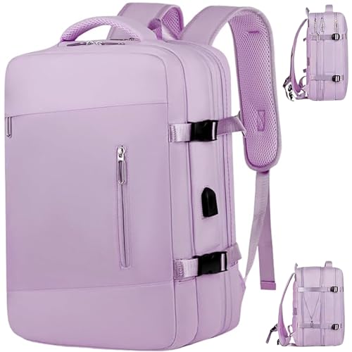 [ASSISTA O VÍDEO] Mochila Viagem Avião Aeroporto Low Cost Expansível Reforçada Impermeável Bagagem de Mão (LILÁS) - CODATECH