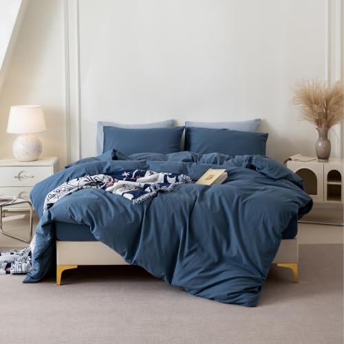 BDEAR 3Pcs Gray Blue Duvet Cover Set Queen Size 90" L x 90" W, Oeko TEX