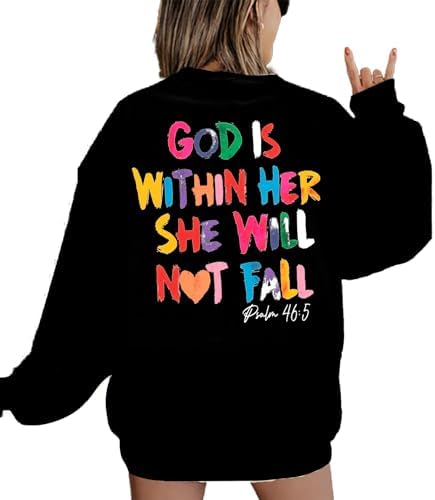 Christian Sweatshirt Women Bible Verse Pullover Christian God Is Within Her Long Sleeve Inspirational Blouse Top