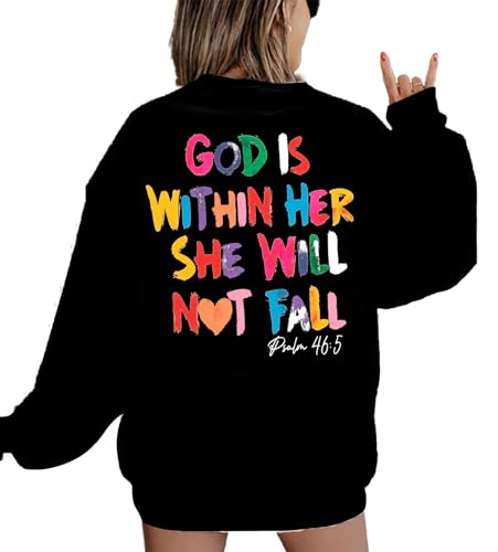VILOVE Christian Sweatshirt Women Bible Verse Pullover Christian God Is Within Her Long Sleeve Inspirational Blouse Top