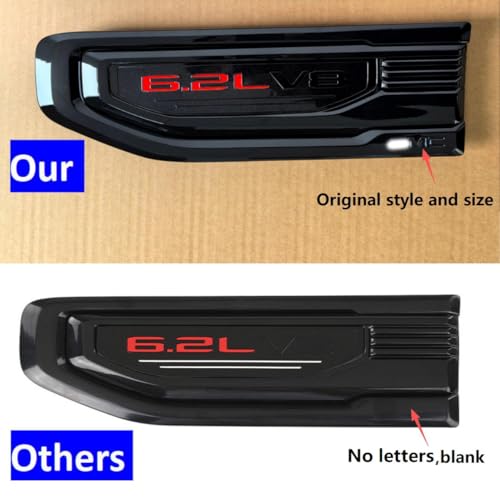 Image of 2pack OEM 2019-2026 6.2L V8 Vent Emblem Right Left 3D Nameplate Badge Replacement for Sierra 1500 86532094 85160723 (Gloss Black Red)