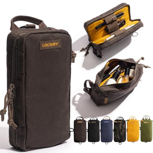 LOCHBY Venture Pouch | Multipurpose Tactical Mini Tool Bag | Water Resistant Waxed Canvas | Dual-Sided Zipper Pouch | for Motorcycle Bike EDC Pen Pencil Art Tech & Travel