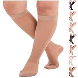 ABSOLUTE SUPPORT Made in USA - Graduated Support Opaque Compression Knee High Socks for Women 15-20mmHg | For Circulation during Flight, Travel, Airplane - Beige, Medium - ATRAVEL101BE2