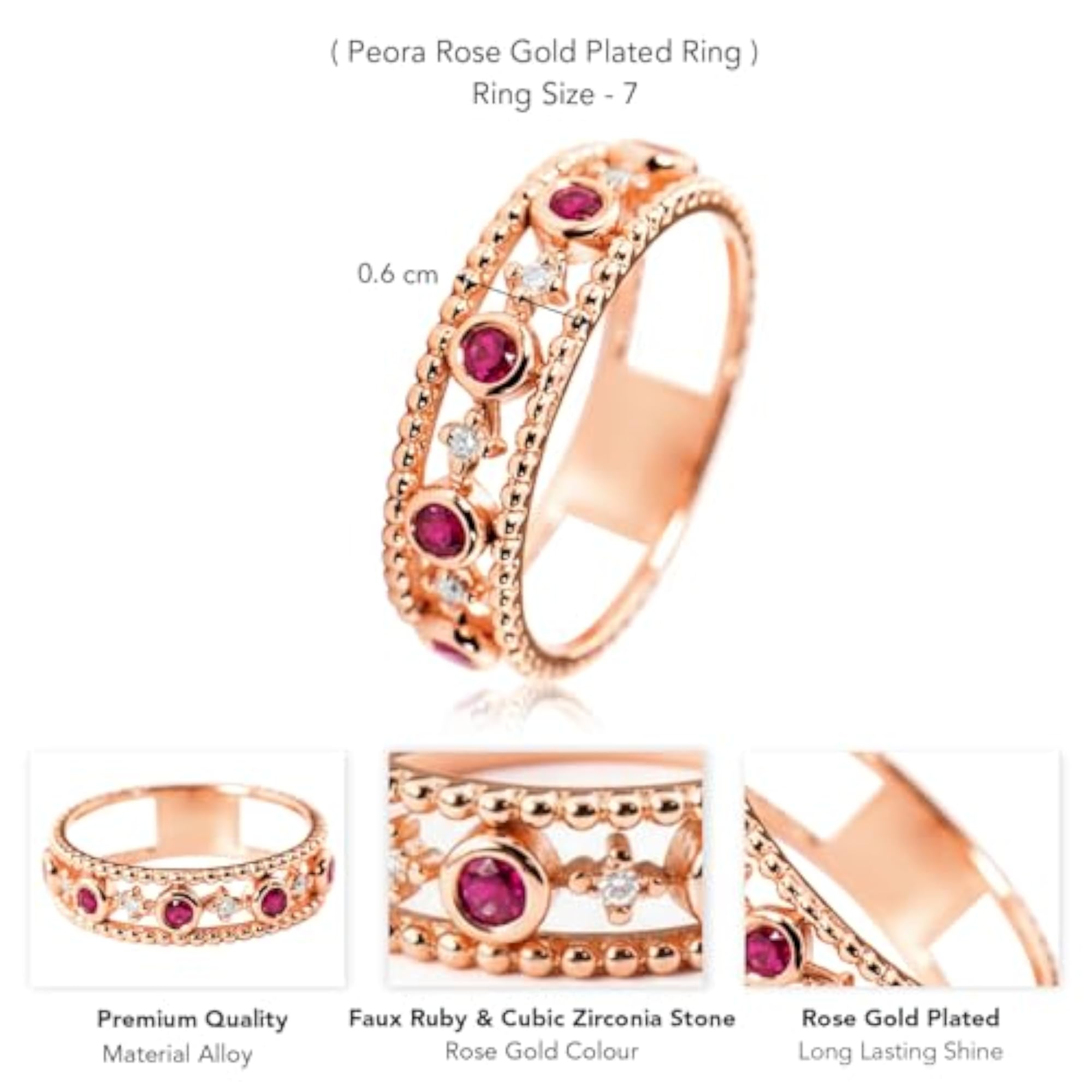Rose Gold Plated Faux Ruby & Cubic Zirconia Ring