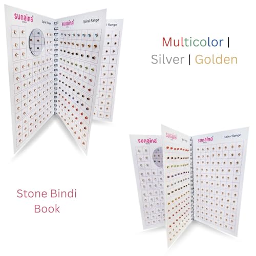 Image of Sunaina New 3 Pages Multicolor Spiral Forehead Sticker Bindi with Shine Stone Silver, Multicolor or Golden for Women & Girls (Stone Bindi Book - 372)