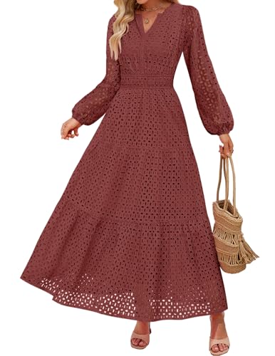 ZESICA Women's 2025 Fall Long Sleeve Maxi Dress V Neck