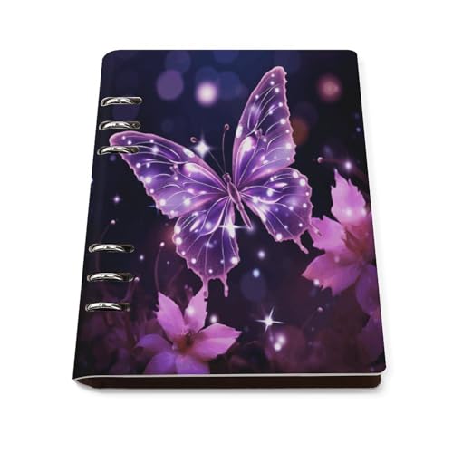 BTCOWZRV Cute Purple Butterfly Notebook Refillable Note Book Spiral Notebook