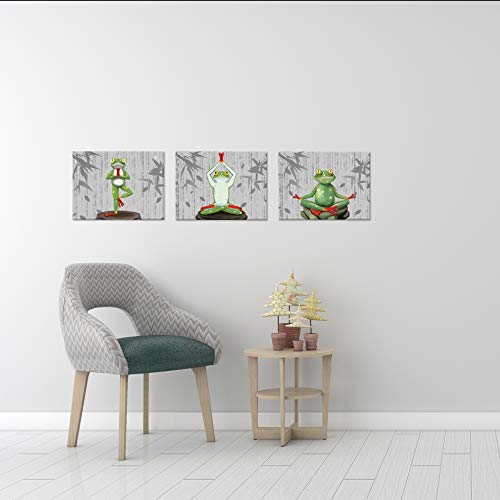 Zlove 3 Pieces Funny Animals Canvas Wall Art Zen Frog With Bamboo Religion Art Vintage Style Giclee Canvas Picture Stretched And Framed For Yoga Room Bedroom Home Walls Decoration Ready To Hang #TOP3