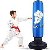LEOHOME Boxsack Kinder 160CM Aufblasbarer Boxsack Stehend Erwachsene Kinder Standboxsack für Sofortiges Zurückprallen zum Üben, für Kickboxen, Karate, MMA, Boxen und Heimtraining (K.O)