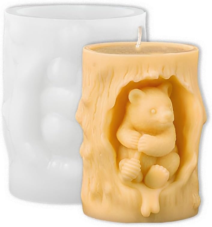 Tone Fun Little Bear Eating Honey Shape Silicone Molds for Making Candle, Resin, Aromatherapy Candles, Handmade Wax Soap, Home Decor, Plaster Statue,Chocolate, Cake (A)