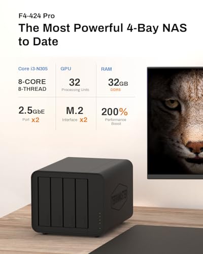 Image of TERRAMASTER F4-424 Pro NAS Storage - 4Bay Core i3-N305 8-Core 8-Thread CPU, 32GB DDR5 RAM, 2.5GbE Port x 2, Network Attached Storage Peak Performance for Business (Diskless) Black