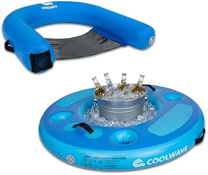 COOLWAVE Inflatable XL Floating Pool Chair 1 Pack and 4FT COOLWAVE Floating Pool Bar