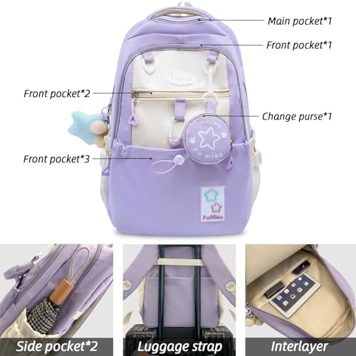 Teclado Kawaii Backpack with Cute Accessories Casual Bookbags with Pendants Lightweight Travel Daypacks (Blue)4
