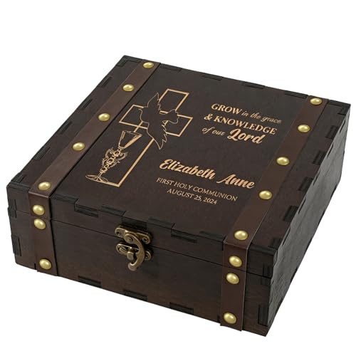 UNIGIFTIME Personalized Wooden Baptism Keepsake Box, Custom Memory Box for 1st Holy Communion, Custom Wood Storage Box, Confirmation Baptism First Communion Gifts for Girls Boys