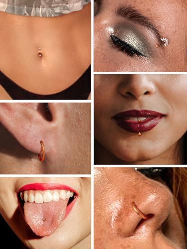 ORAZIO 16g Rook Piercing Jewelry Surgical Steel Vertical Labret Lip Jewelry Gold Eyebrow Piercing Rook Daith Earrings for Women Cartilage Curved Barbell Daith Tragus Piercing Jewelry 14Pcs3