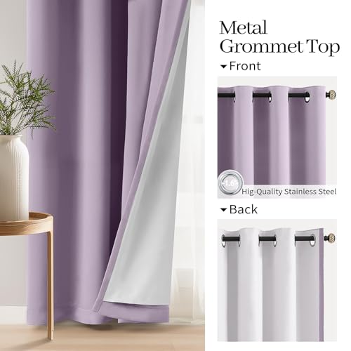 Image of COSVIYA Lilac 100% Blackout Curtains for Bedroom 84 inch with White Back | 2 Thick Layers Full Room Darkening Thermal Insulated Curtain,Grommet Window Drapes for Living Room, 2 Panels,42x84 Inch