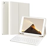 ZOPSGYU Case with Keyboard for iPad 9th Generation 2021, iPad 8th/7th Gen 2020/2019 with Pencil Holder for iPad 10.2 Inch, Detachable Wireless Keyboard, Full Protection Lightweight Cover, Cream White