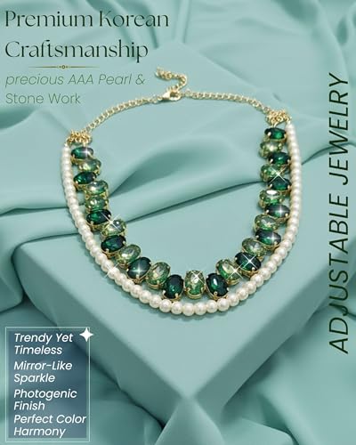 Image of Mansiyaorange Statement AD CZ American Diamond Cubic Zerconia Pearl Necklace Set | Gold Plated Chunky Fashion Jewelry for Women & Girls