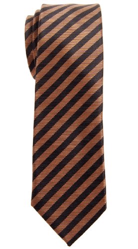 Retreez Striped Woven Skinny Tie Necktie, Brown and Black Stripe, One size