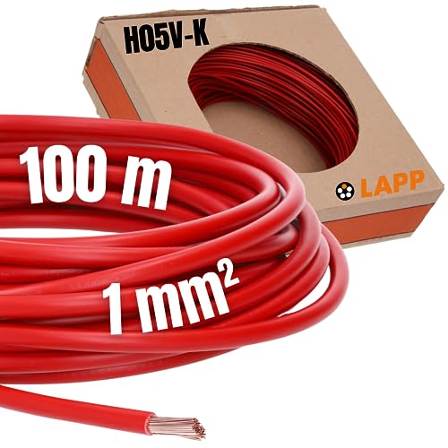 Lapp 4510043 H05V-K 1,0 Mm² Rosso I Cavo Di Cablaggio I Cavo Flessibile I Cavo Singolo In Pvc I Cavo Cu-Blank I Cavo 1,0 Mm² I Cablaggio