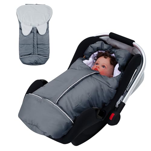 Winter Bunting Bag for Baby, Baby Car Seat Cover with Adjustable Hood, Waterproof Carseat Footmuff, Soft Warm Stroller Cover for Cold Weather, Multi-use Infant Car Seat Cover for Newborn Essentials