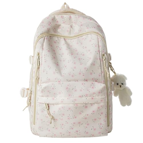 TIAASTAP Aesthetic School Backpack Cute School Bags for Girls Floral Print Preppy Back Pack Coquette Schoolbag for Teenage College Primary Secondary Middle (Pink)