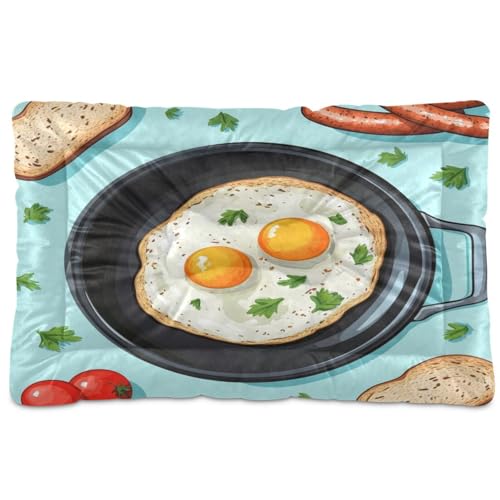 Coikll Pan with Fried Egg (1) Pet Bed Pad Soft Dog Bed Mat with Anti-Slip Bottom, Machine Washable Crate Pad Mattress for Dog Sleeping- 24 * 18 inches