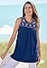 Woman Within Plus Size Embroidered Crewneck Tank - 26/28, Evening Blue Embroidery