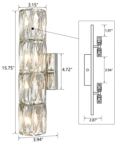 SAMTEEN Chrome Crystal Wall Sconce Modern 4-Light Crystal Sconces Wall Lighting Tube Shape Glass Wall Light Fixture for Bedroom Living Room Hallway Kitchen Bathroom Vanity Light - Image 6