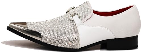 Enzo Romeo Crisino Men Rhinestone Chrome Toe Suede Pointy Buckle Dress Loafer Slip On Shoes3