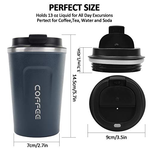 Momsiv Blue Coffee Cup, Vacuum Reusable Leakproof Double Wall Coffee Cup, Insulation Stainless Steel Eco-Friendly Travel Office Mug For Hot Coffee Tea And Cold Drinks, 13Oz/380Ml - 3