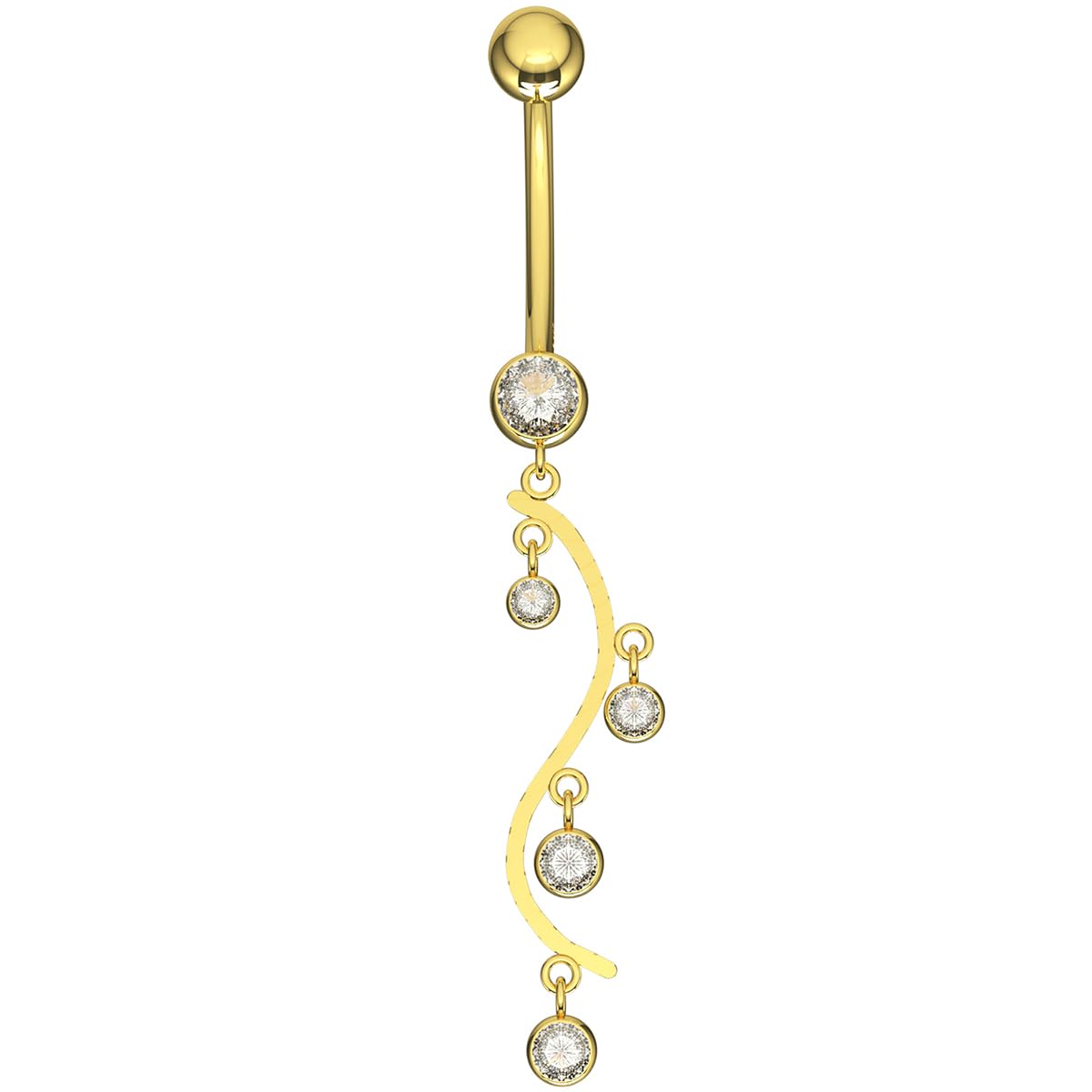 Piercing para el ombligo de oro amarillo macizo de 14 quilates con circonita cúbica y rama floral, joyería para el ombligo de 14 quilates, calibre 14, 14 Gauge - 12mm Length, Circonia