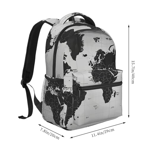 Casual Backpack for Women Men Black and White World Map Lightweight Daypack Large Capacity Nurse Bag2