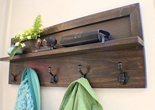 You Pick the Stain and Mesh Color 5 Hook, Stained Wall Mounted Coat Rack, Wall Organizer and Shelf