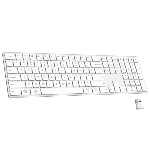 TIETI 2.4G Wireless Bluetooth Keyboard Rechargeable, Stainless Steel Ultra Slim Full Size Keyboard with Numeric Keypad Low Profile Silent Cordless Keyboards for Computer/Mac/Windows