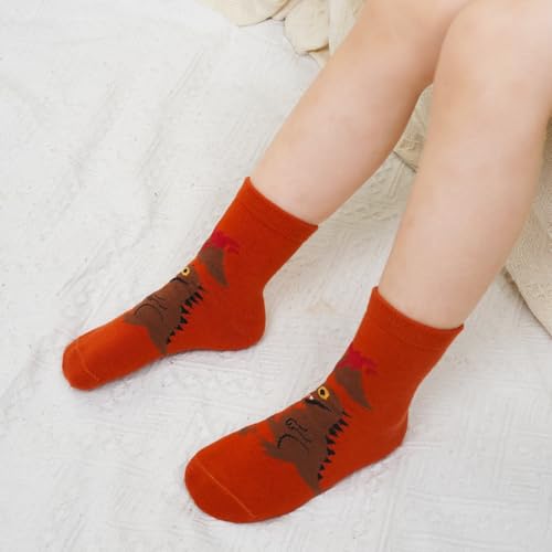 PUTUO Jungen Kinder Socken Kindersocken: Jungs Baumwolle Tiere Motiv Sneaker Socken - Bunt Witzig Lustige Sneakersocken Gestreift Strümpfe Größe 35-38 Farbmischung 5 Paare