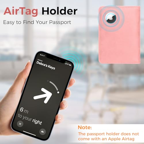 Passport Holder for Travel Women Men - Passport Cover Wallet with Airtag Slot - RFID Blocking PU Leather Passport Holder Case with Card Holder, Pen Slot - Pink3