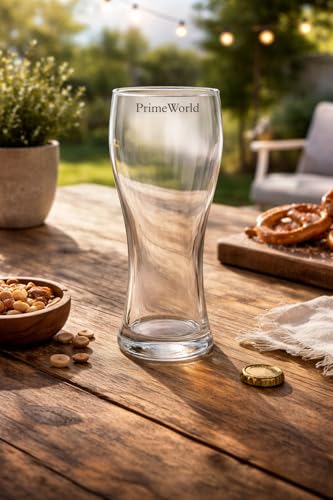 Image of PrimeWorld European Weizen Beer Glass Set of 4 (450 ml) - Premium Clear Craft Beer & Pilsner Glasses, Stylish Cocktail Cups, Ideal Gift for Men