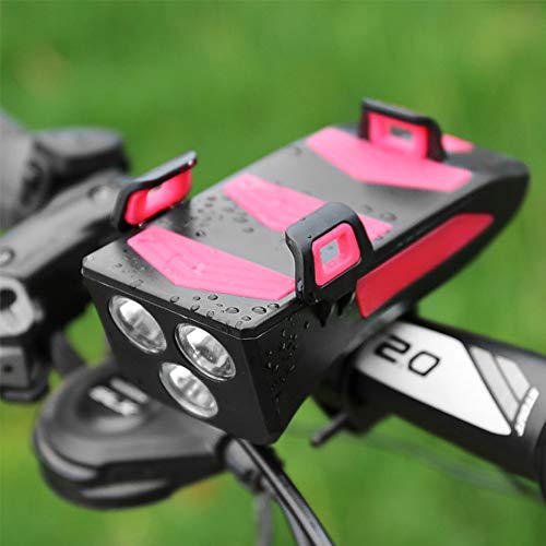 Honelife 4 EM 1 Multifuncional Luz da bicicleta Luz da buzina da bicicleta com suporte para celular
