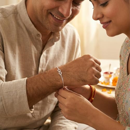 Image of Parnika 925 Pure 92.5 Sterling Silver Rakhi Bracelet for Brother | Hallmarked Silver Raksha Bandhan Rakhi | Premium Adjustable Rakhi Gift