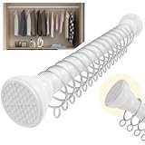 【ステンレス製】つっぱり棒 超強力突っ張り棒 カーテンリング15個付き・ツッパリ棒 : 幅110~190cm 浴室強力つっぱり棒 穴あけ不要 長さ調節可能 耐震頑丈設計 耐荷重40-50KG 白 ホワイト お風呂・室内収納・シャワーカーテン・部屋洗濯布団干し・クローゼット・衣類掛け伸縮棒・フレキシブルインテリア用 (47cm-75cm)