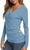 Picture of WEIYAN Women's Wrap V Neck Tops Tunic Long Sleeve Casual T-Shirts Blouse(Small,Sky Blue)