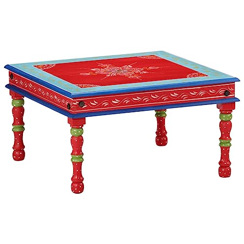 vidaXL Table Basse Rouge Bois de manguier Massif Peint à la Main, Table latérale, Table Basse en...