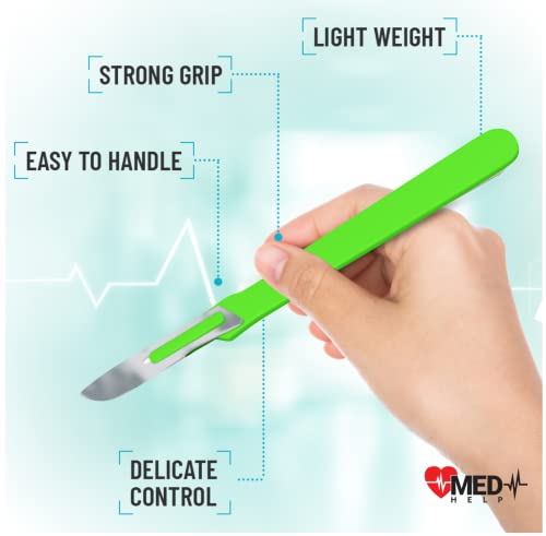MedHelp Disposable Scalpel 10, Pack of 20 Dermaplaning Blades with Green Plastic Handle, Scalpel Blades #10, Dermablade Blades. Individually Wrapped ● Box of 20 - Thumbnail 2