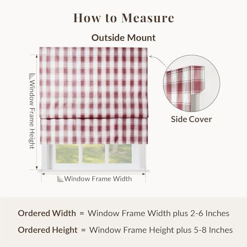 Image of TWOPAGES No Drill Cordless Buffalo Check Roman Shades Roman Blinds for Kitchen Windows, Customized Room Darkening Country Plaid Blinds Farmhouse Shades, Red Bordered Plaid, 1 Piece