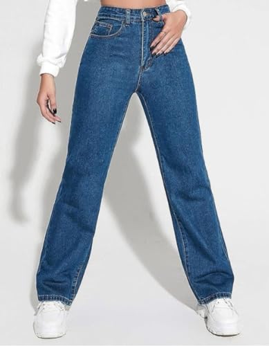 Image of Glossia Denim Baggy Jeans for Women | Stretchable High Waist Straight Fit Jeans for Women | High Rise Stretch Denim | Loose Fit Plus Size Denim (Sizes - 24 to 44) WJ51-1205-$
