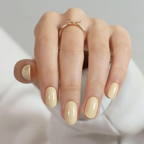 Yellow Press on Nails Short - GJZEZ Soft Gel Glossy Spring Fake N...