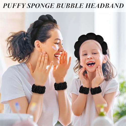 FENQURO 6 unids diadema para el pelo de mujer diadema spa para lavado de cara conjunto de puños de esponja suave para maquillaje y cuidado de la piel, diadema antideslizante para mujeres - imagen 3